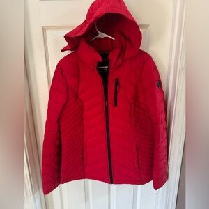 Nautica Women's Vibrant Red Hooded Puffer Coat